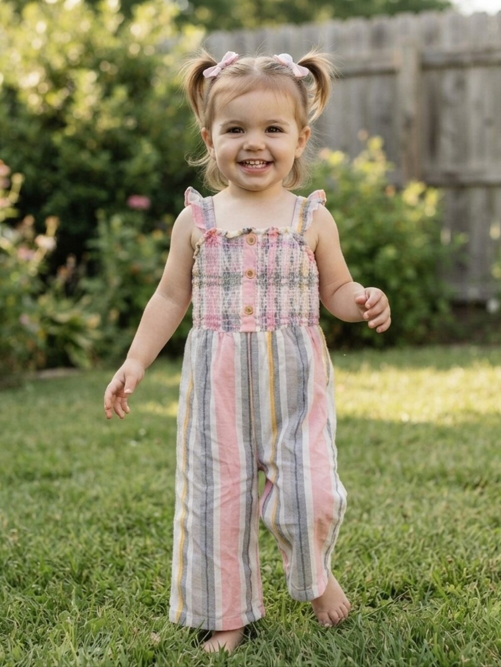 Cat & Jack 18M Pink and Yellow Striped Jumpsuit